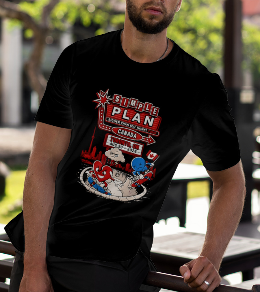 Simple Plan Toronto ON Canada 2026 Bigger Than You Think Tour Skyline And Flag T-Shirt