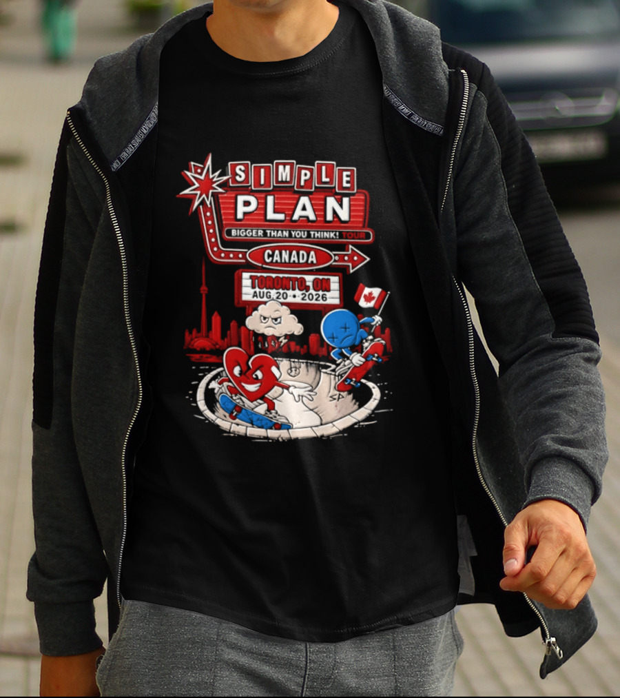 Simple Plan Toronto ON Canada 2026 Bigger Than You Think Tour Skyline And Flag T-Shirt