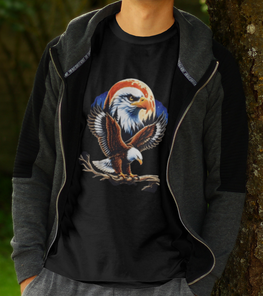 Majestic Bald Eagle With Full Moon And Forest T-Shirt