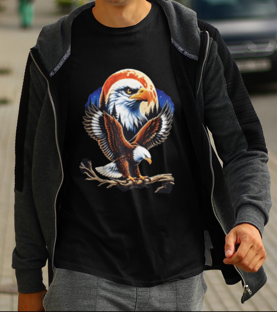 Majestic Bald Eagle With Full Moon And Forest T-Shirt