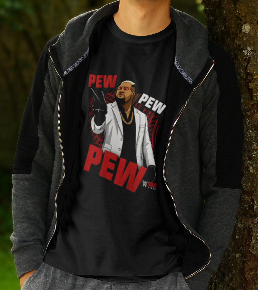 Solo Sikoa Pew Pew WWE Finger Guns White Suit Red Glasses T-Shirt