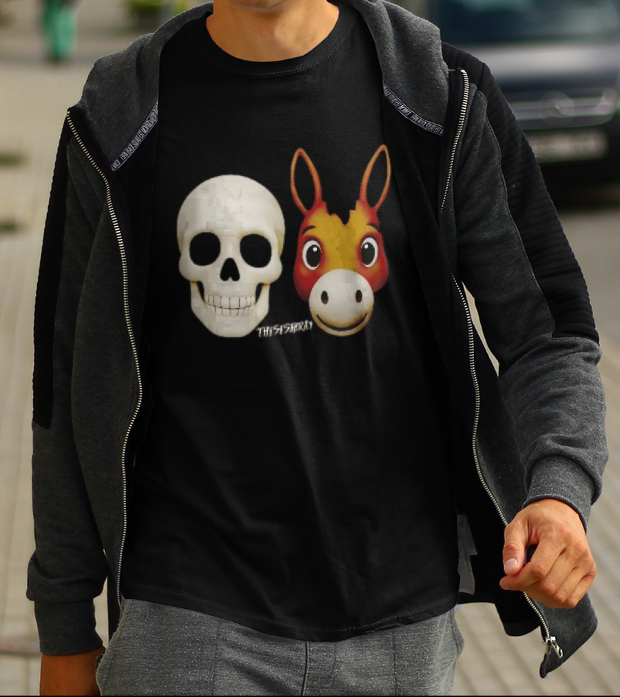 Thisistheray Human Skull And Donkey Emoji Heads T-Shirt