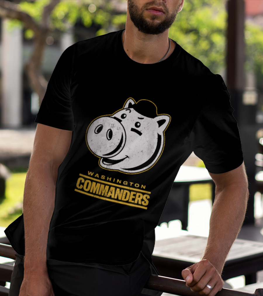 Washington Commanders Distressed Cartoon Pig Hog Hat T-Shirt