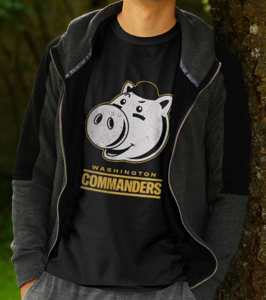 Washington Commanders Distressed Cartoon Pig Hog Hat T-Shirt