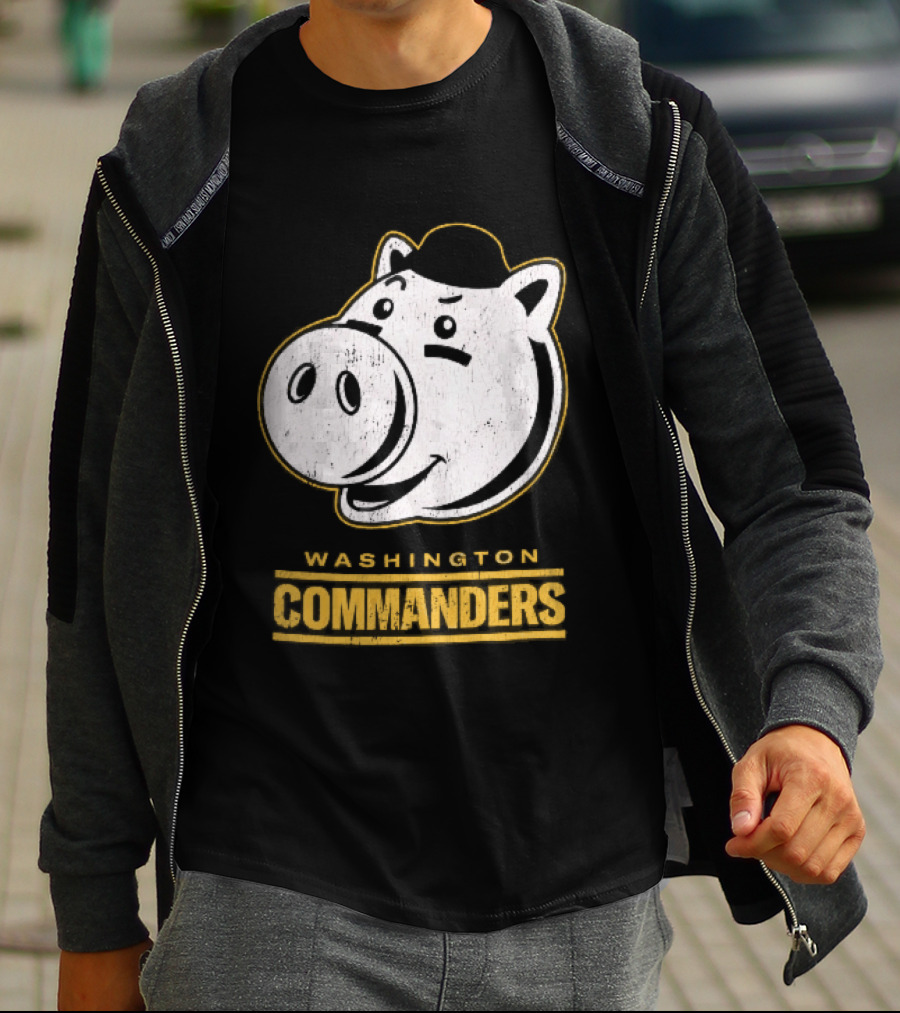 Washington Commanders Distressed Cartoon Pig Hog Hat T-Shirt