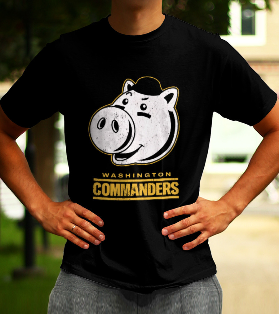 Washington Commanders Distressed Cartoon Pig Hog Hat T-Shirt