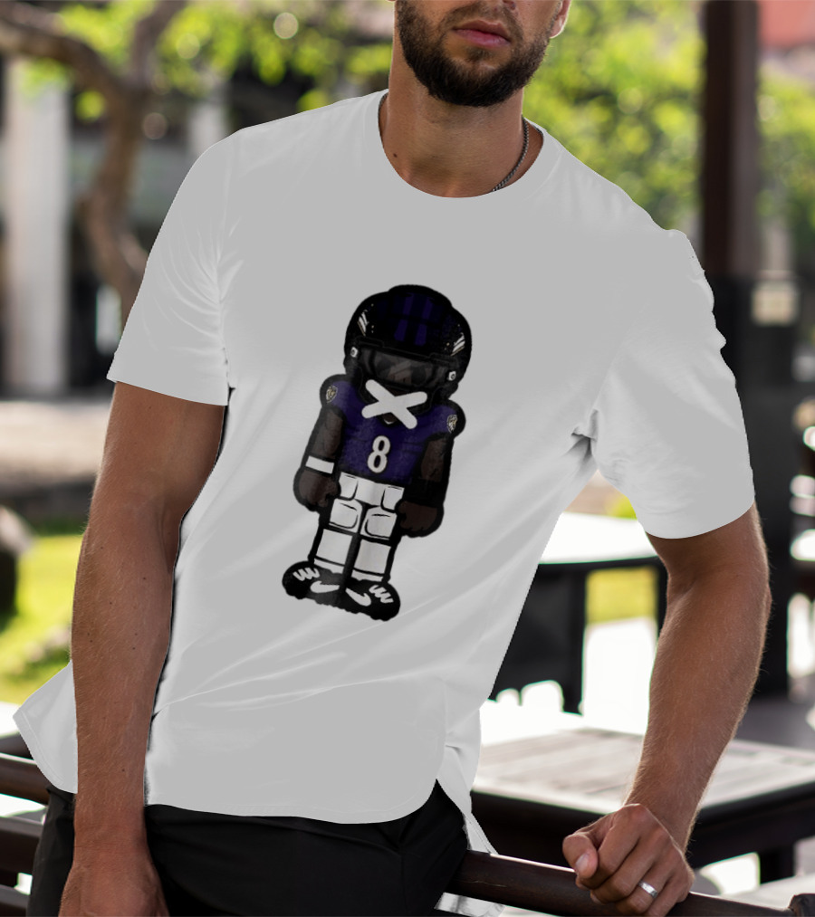 Baltimore Ravens Cartoon Caricature Number 8 Taped Mouth Football Player T-Shirt