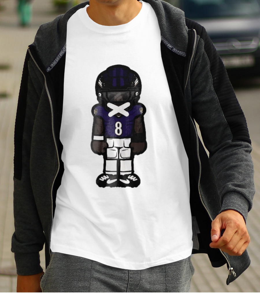 Baltimore Ravens Cartoon Caricature Number 8 Taped Mouth Football Player T-Shirt