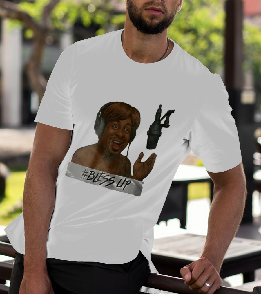 Bless Up Smiling Man Headphones Microphone Caricature T-Shirt