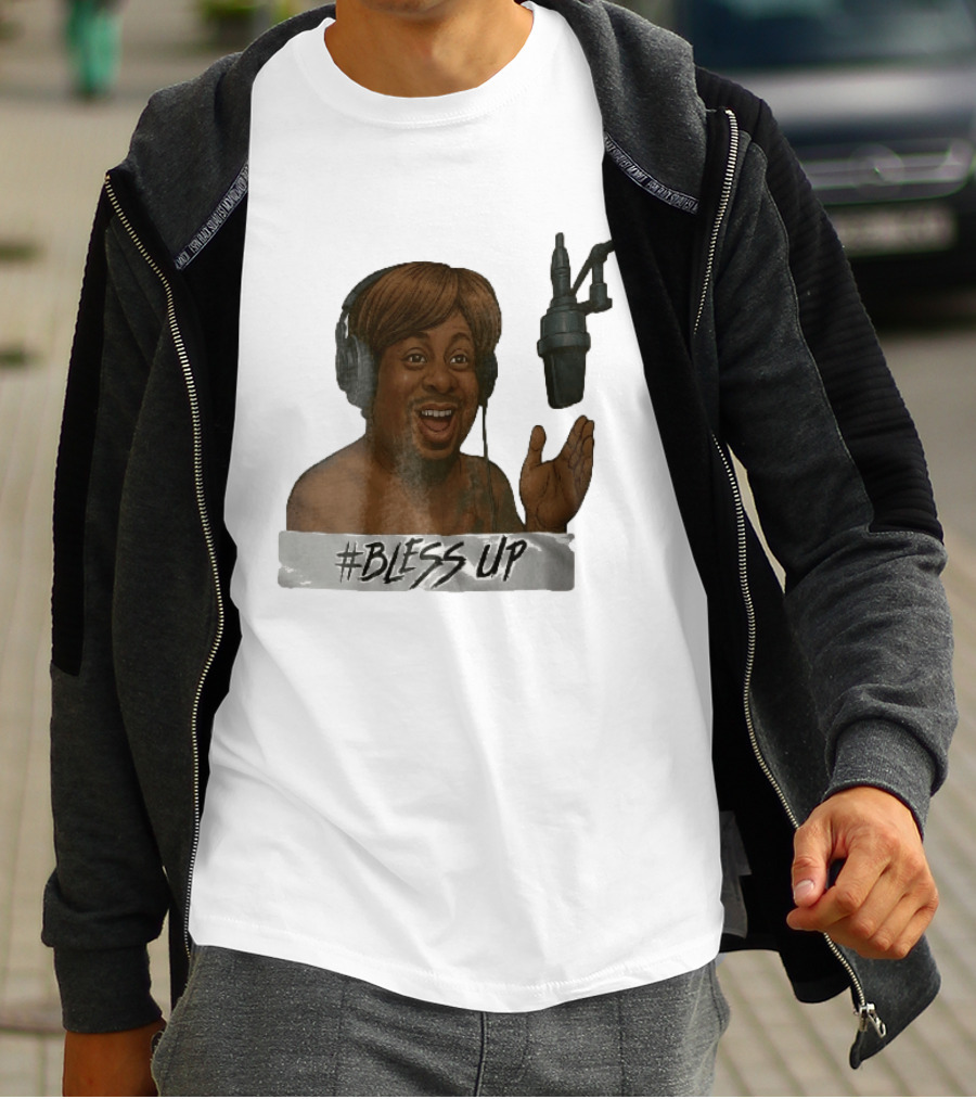 Bless Up Smiling Man Headphones Microphone Caricature T-Shirt