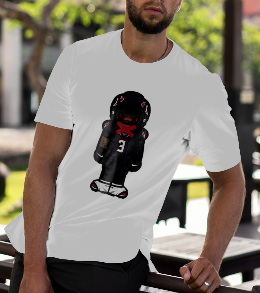 Houston Texans Cartoon Caricature Player Jersey Number 3 Red X Mouth T-Shirt