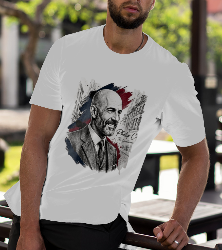 Philip C The Gentleman Bald Bearded Man Suit City Sketch T-Shirt