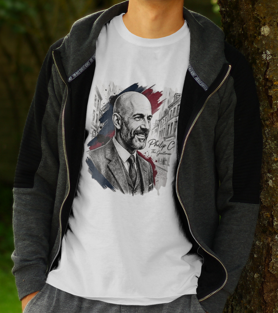 Philip C The Gentleman Bald Bearded Man Suit City Sketch T-Shirt