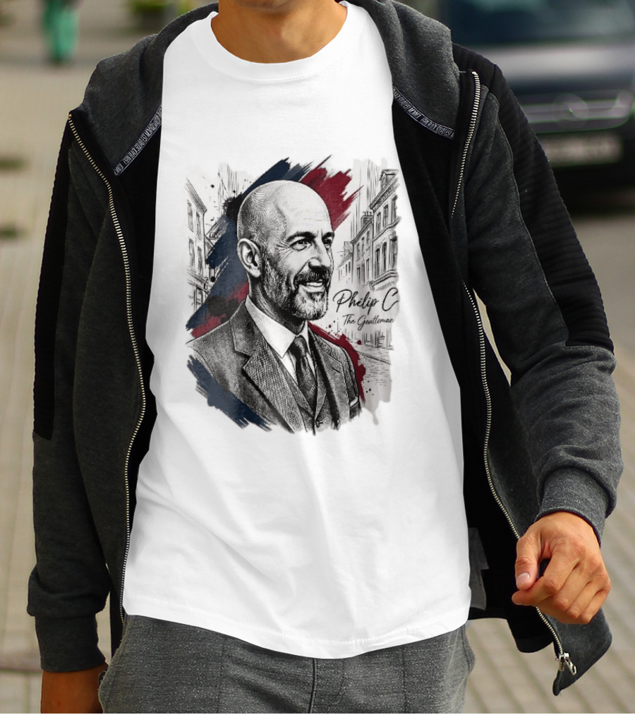 Philip C The Gentleman Bald Bearded Man Suit City Sketch T-Shirt