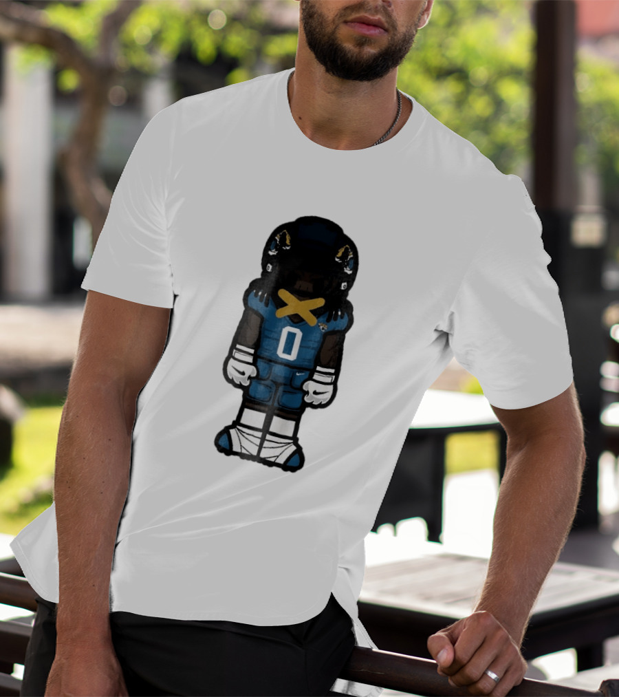 Jacksonville Jaguars Cartoon Caricature Player Jersey 0 Gold Tape Football Team Merchandise T-Shirt
