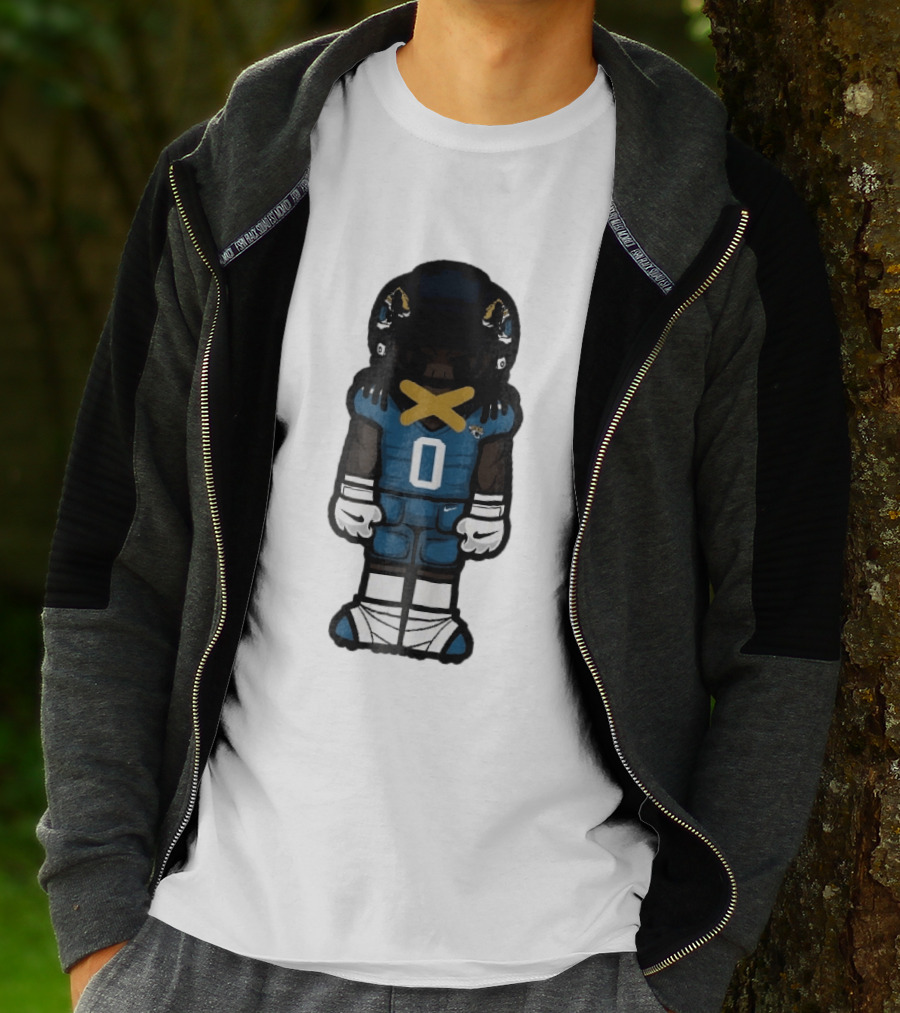 Jacksonville Jaguars Cartoon Caricature Player Jersey 0 Gold Tape Football Team Merchandise T-Shirt