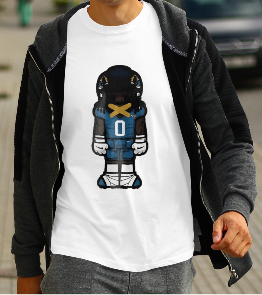 Jacksonville Jaguars Cartoon Caricature Player Jersey 0 Gold Tape Football Team Merchandise T-Shirt