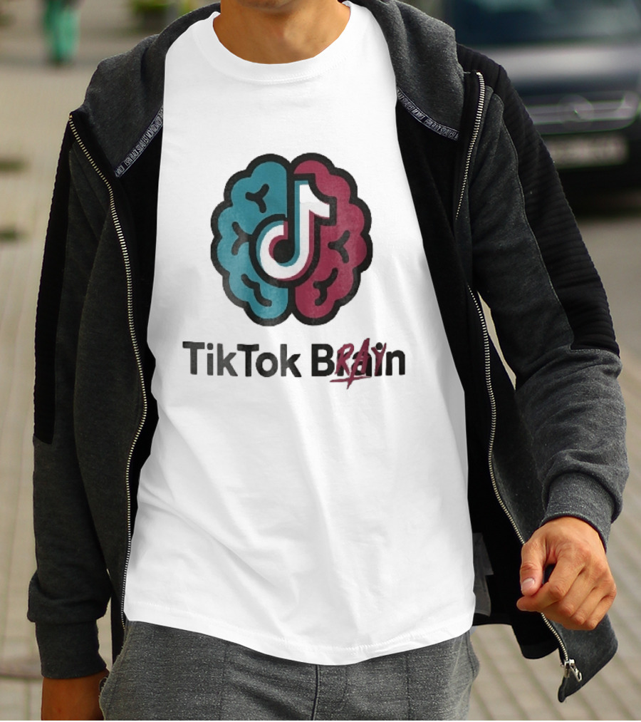 TikTok Brain Rot Teal Pink Hemispheres Music Note T-Shirt