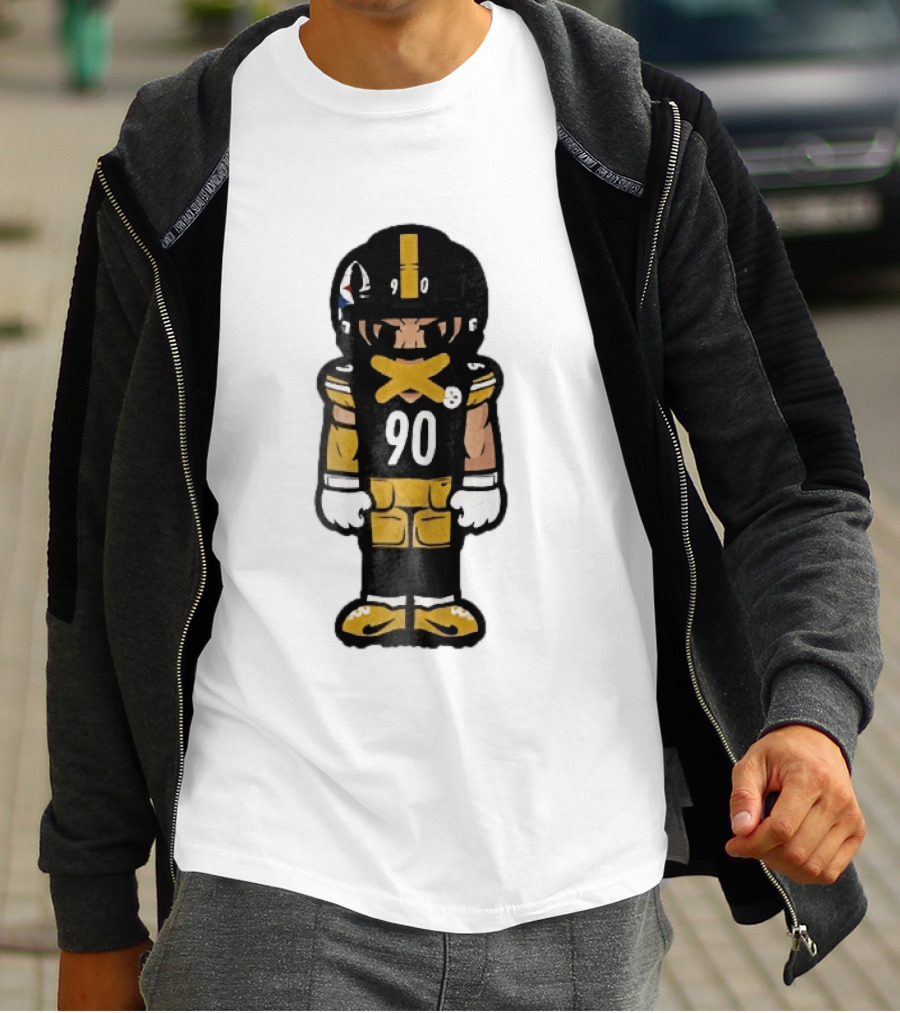 Pittsburgh Steelers 90 Cartoon Football Player Yellow Tape Mouth Iconic Team T-Shirt