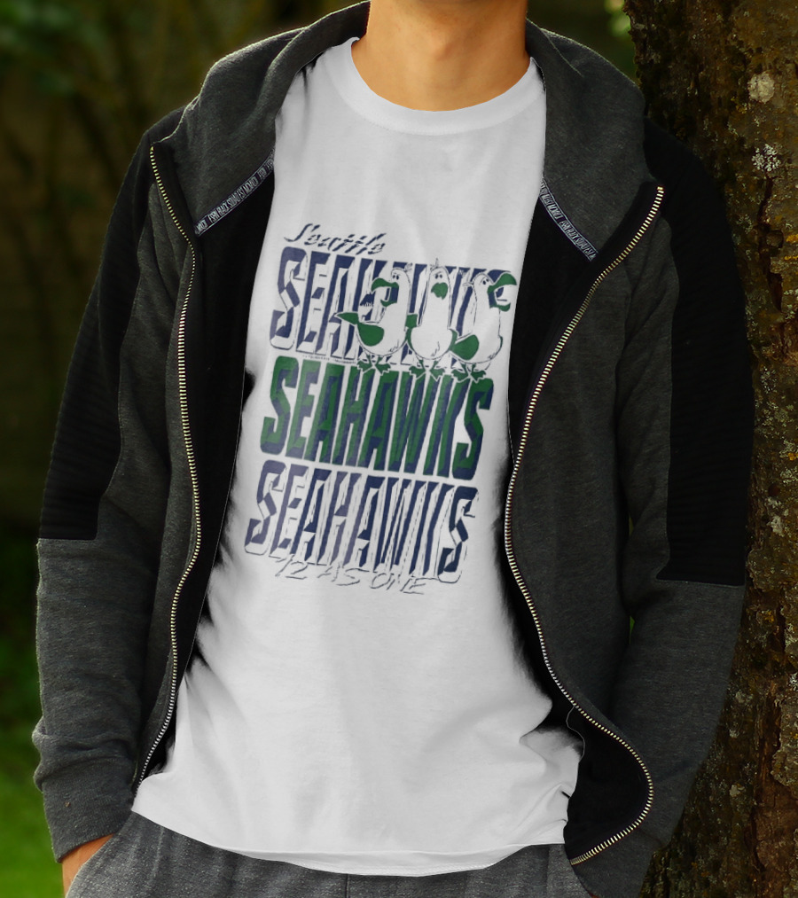 Lynch Seattle Seahawks 12 As One Three Seagulls Caricature 3D Lettering T-Shirt