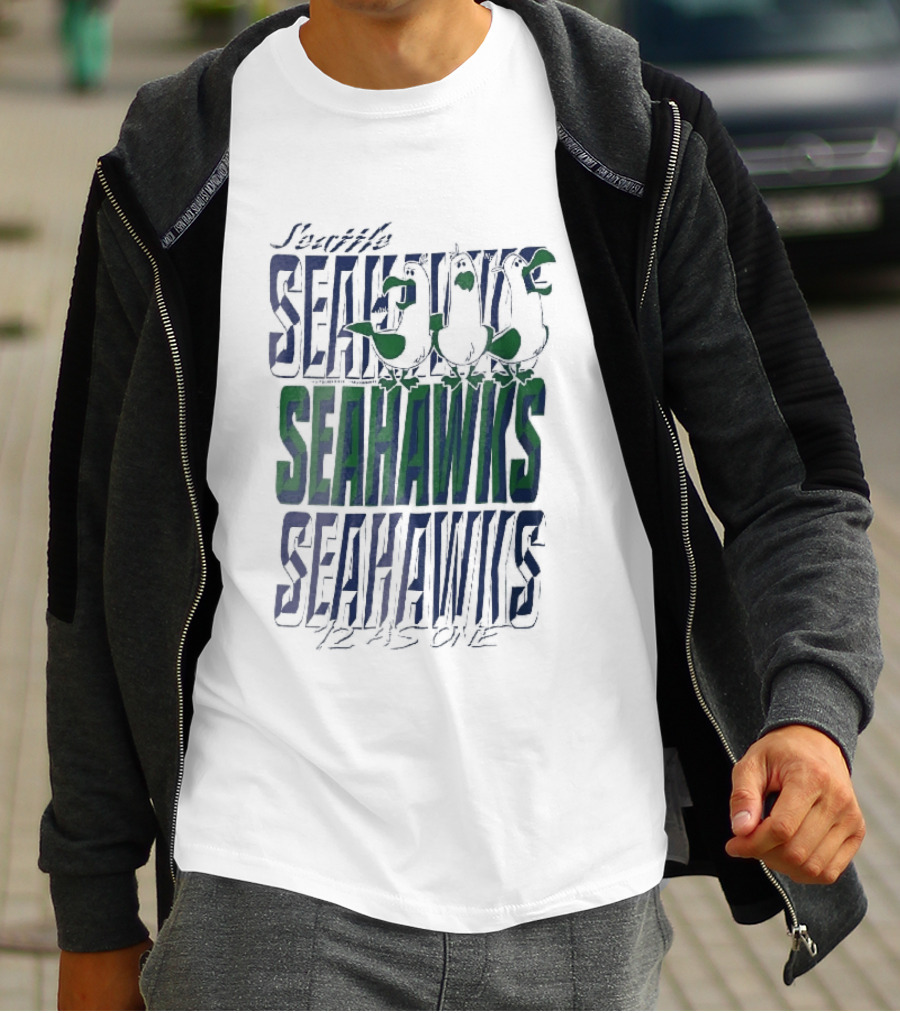 Lynch Seattle Seahawks 12 As One Three Seagulls Caricature 3D Lettering T-Shirt