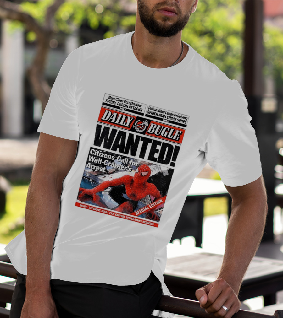 Daily Bugle Wanted Citizens Call Wall Crawler's Arrest Special Edition Spiderman Goblin Police Crime Spree T-Shirt