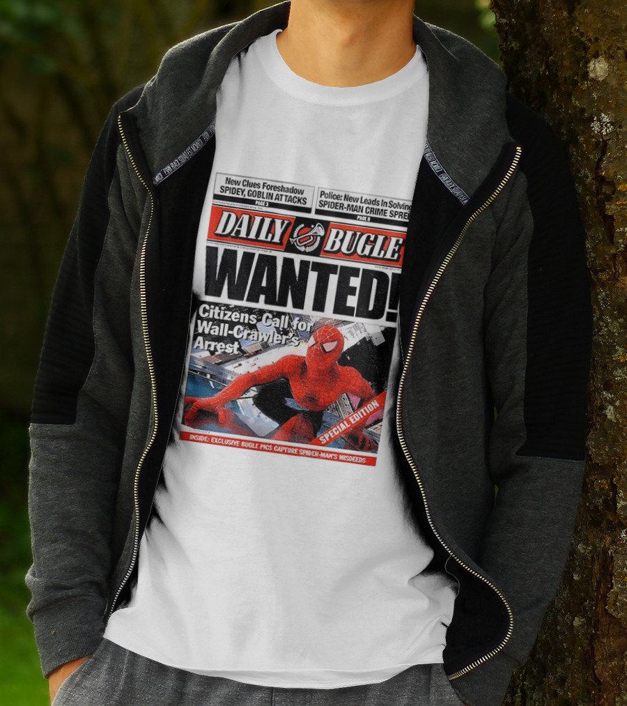Daily Bugle Wanted Citizens Call Wall Crawler's Arrest Special Edition Spiderman Goblin Police Crime Spree T-Shirt