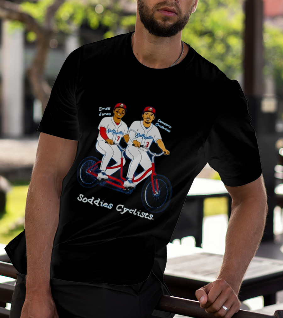 Soddies Cyclists Drew Jones Demelio Crisantes Amarillo Sod Poodles Tandem Bike T-Shirt