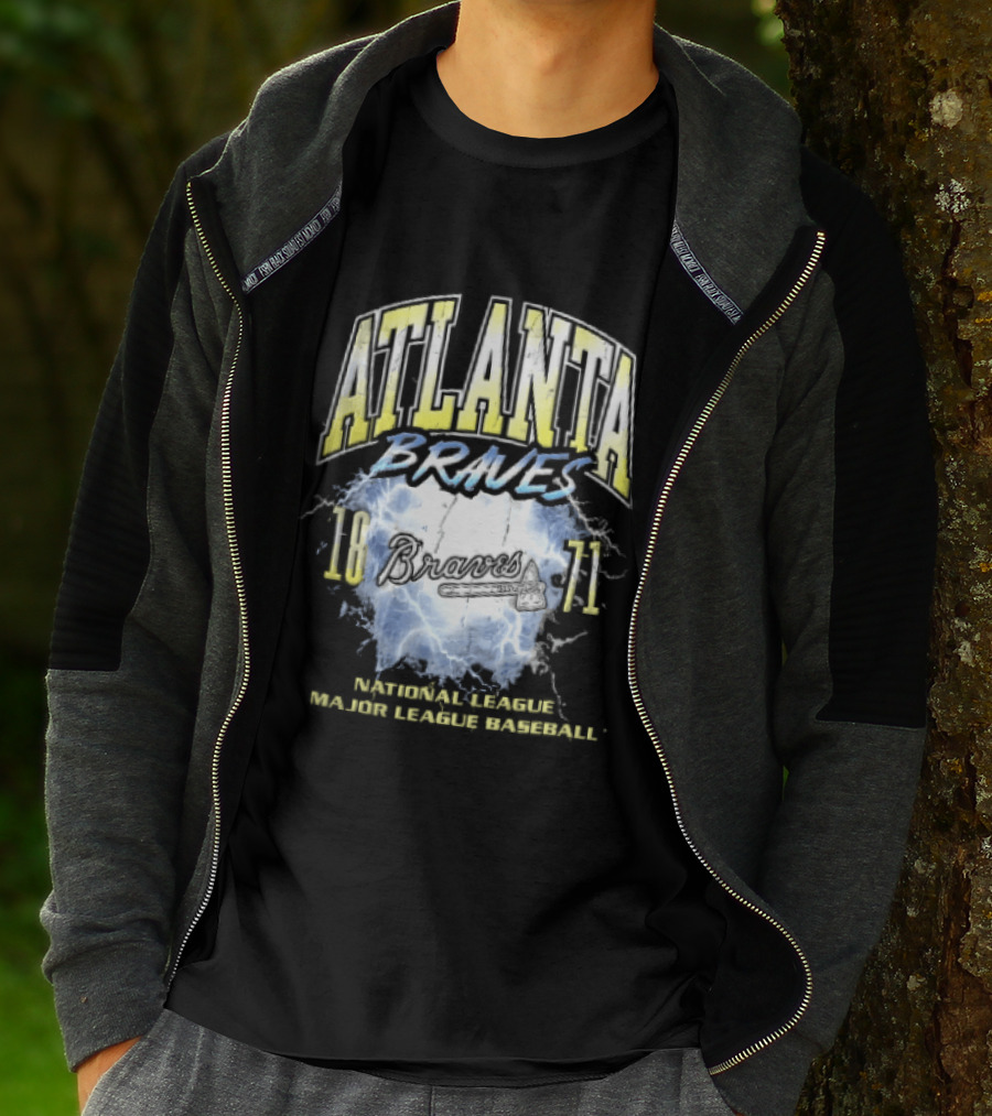 Atlanta Braves 1871 Lightning Burst National League Major Baseball Tomahawk Script T-Shirt