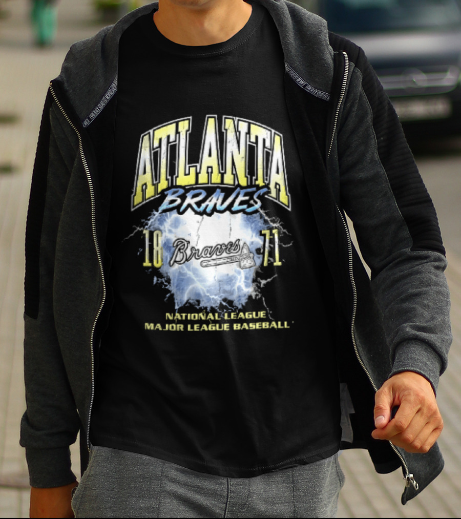 Atlanta Braves 1871 Lightning Burst National League Major Baseball Tomahawk Script T-Shirt