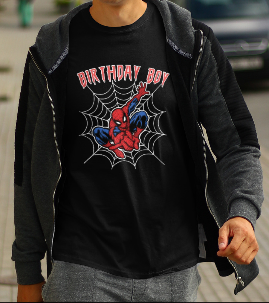 Birthday Boy Spiderman Crouching Web Superhero T-Shirt
