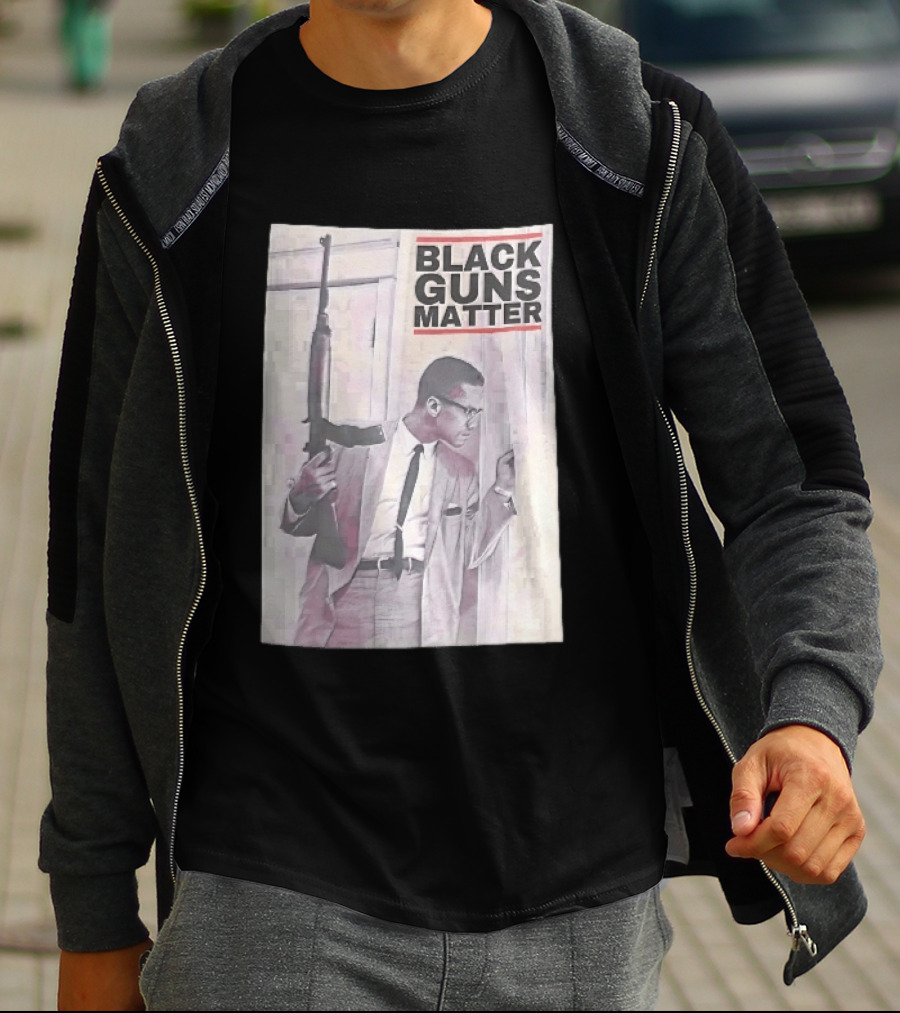 Black Guns Matter Malcolm X Holding Rifle Sketch T-Shirt