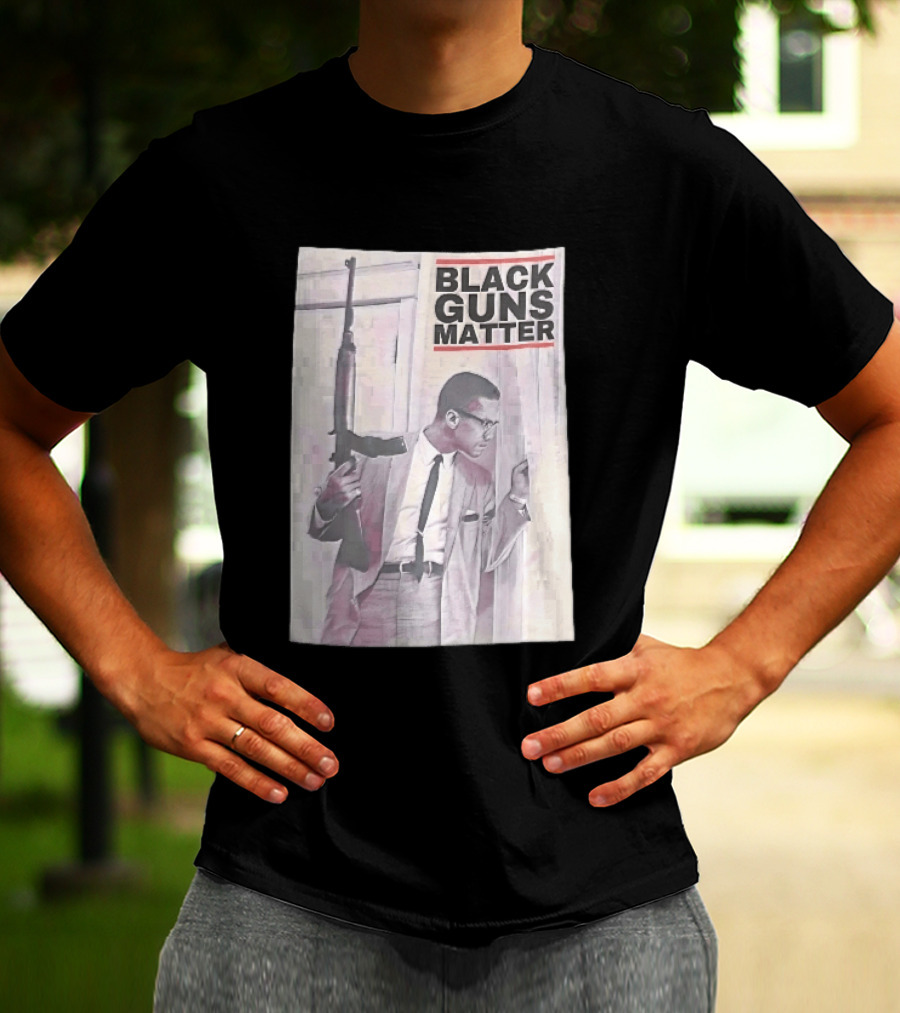 Black Guns Matter Malcolm X Holding Rifle Sketch T-Shirt