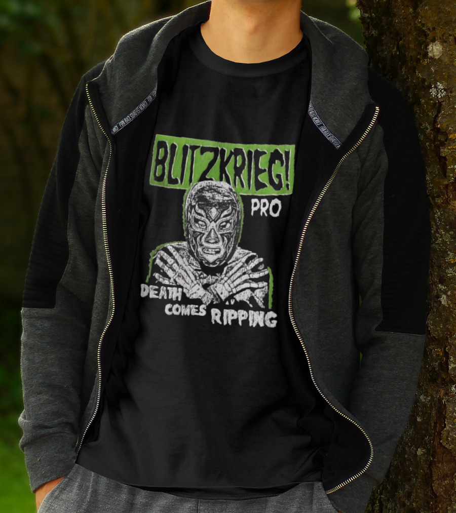 Blitzkrieg Pro Death Comes Ripping Masked Luchador Skeleton T-Shirt