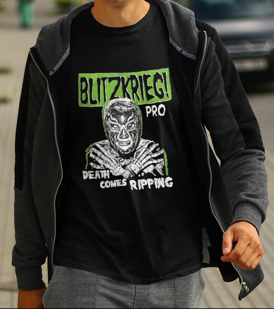Blitzkrieg Pro Death Comes Ripping Masked Luchador Skeleton T-Shirt