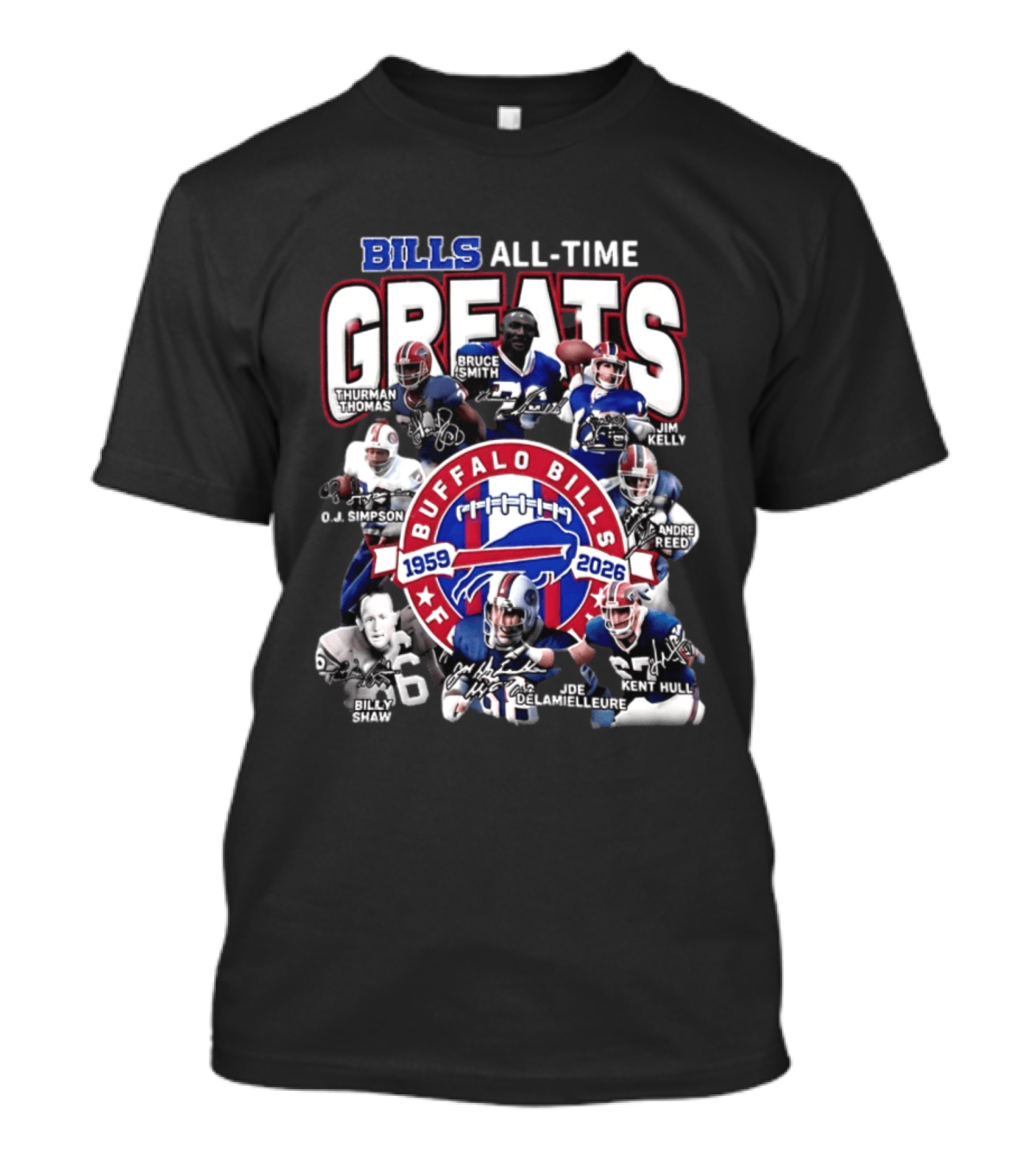 Buffalo Bills All Time Greats 1959 2026 NFL Legends Signatures T-Shirt