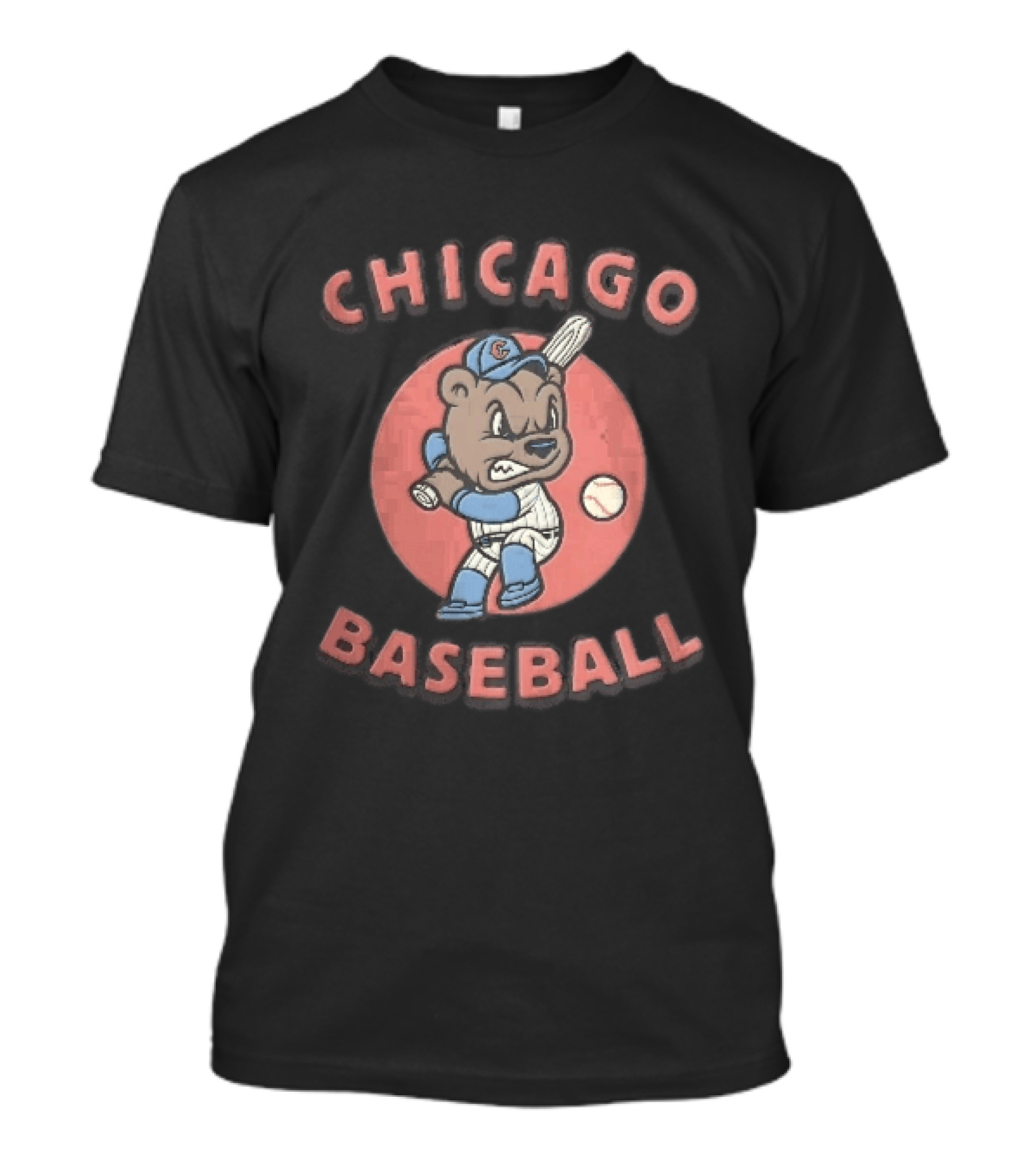 Chicago Cubs Baseball Bear Swinging Bat Cartoon T-Shirt