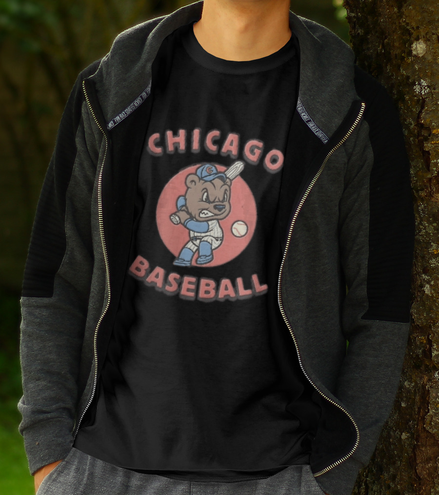 Chicago Cubs Baseball Bear Swinging Bat Cartoon T-Shirt
