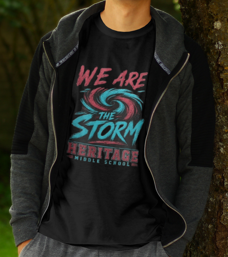 We Are The Storm Heritage Middle School Distressed Red Cyan Vortex T-Shirt