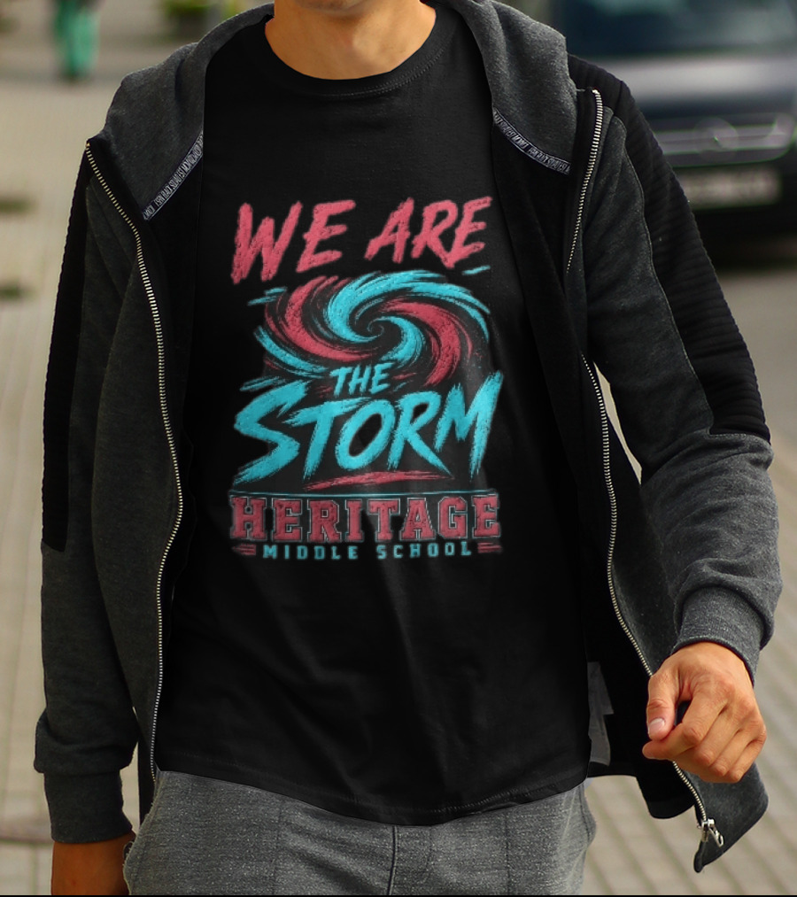 We Are The Storm Heritage Middle School Distressed Red Cyan Vortex T-Shirt