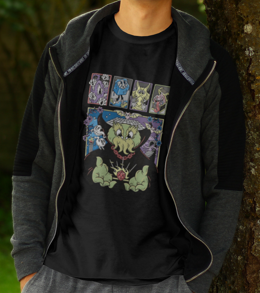 Cthulhu With Dice And Bats Gothic Cartoon T-Shirt