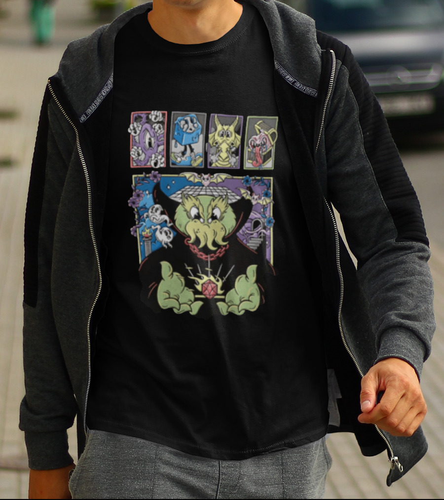 Cthulhu With Dice And Bats Gothic Cartoon T-Shirt