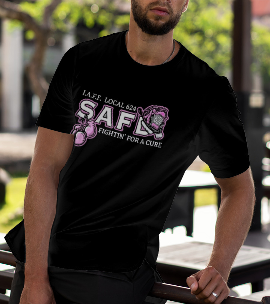 IAFF Local 624 SAFD Fightin' For A Cure Pink Boxing Gloves Firefighter Helmet T-Shirt