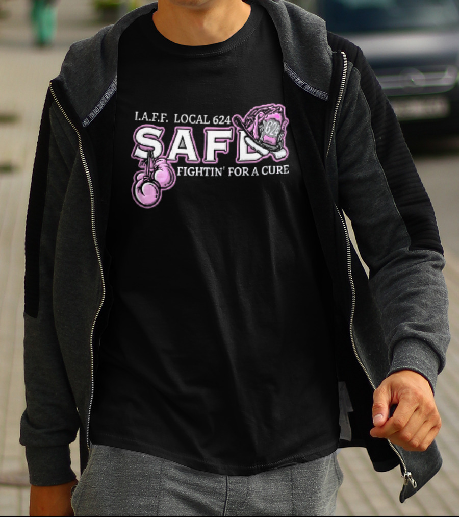 IAFF Local 624 SAFD Fightin' For A Cure Pink Boxing Gloves Firefighter Helmet T-Shirt