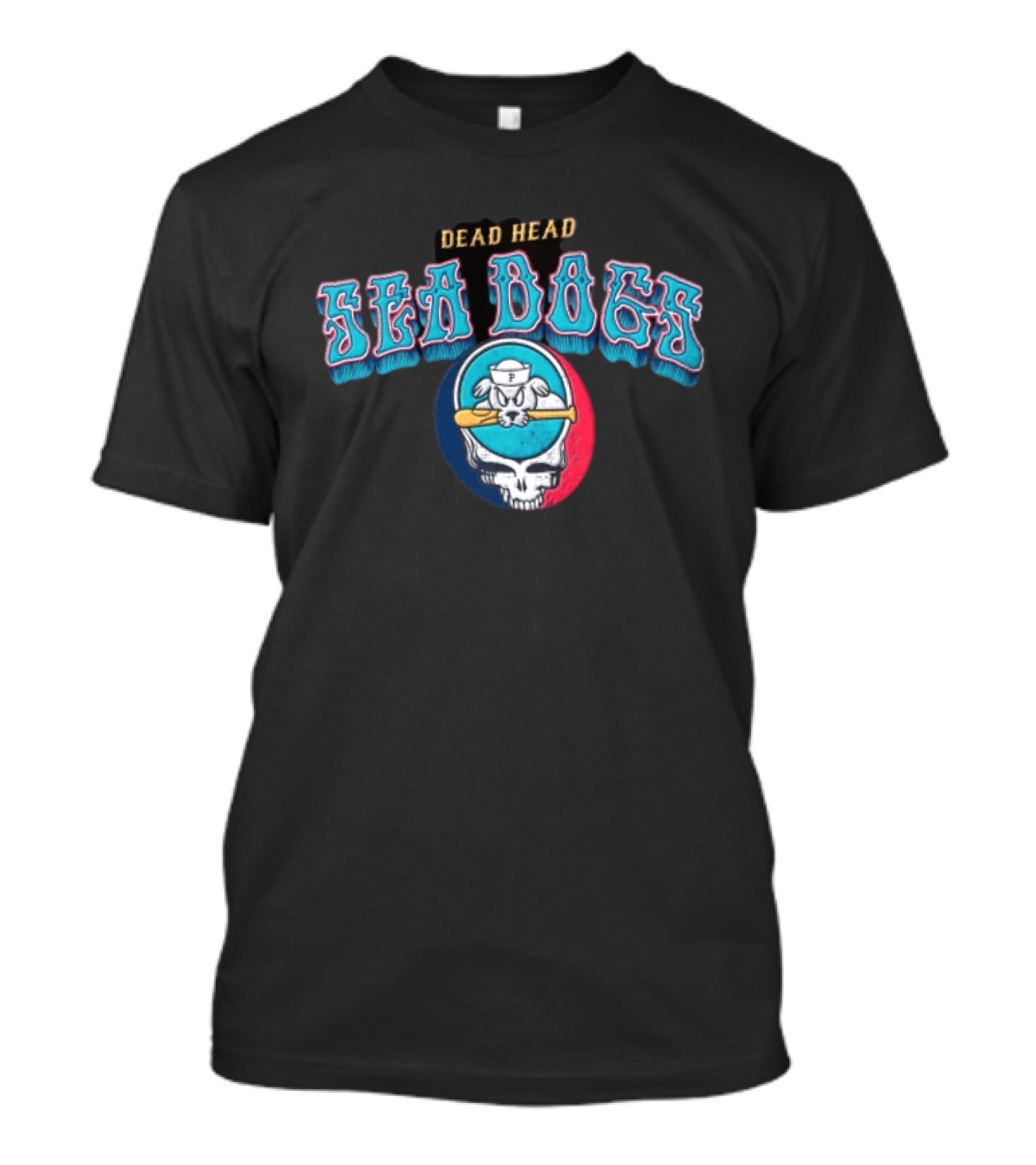 Dead Head Sea Dogs Baseball Team Retro Skull Bat T-Shirt