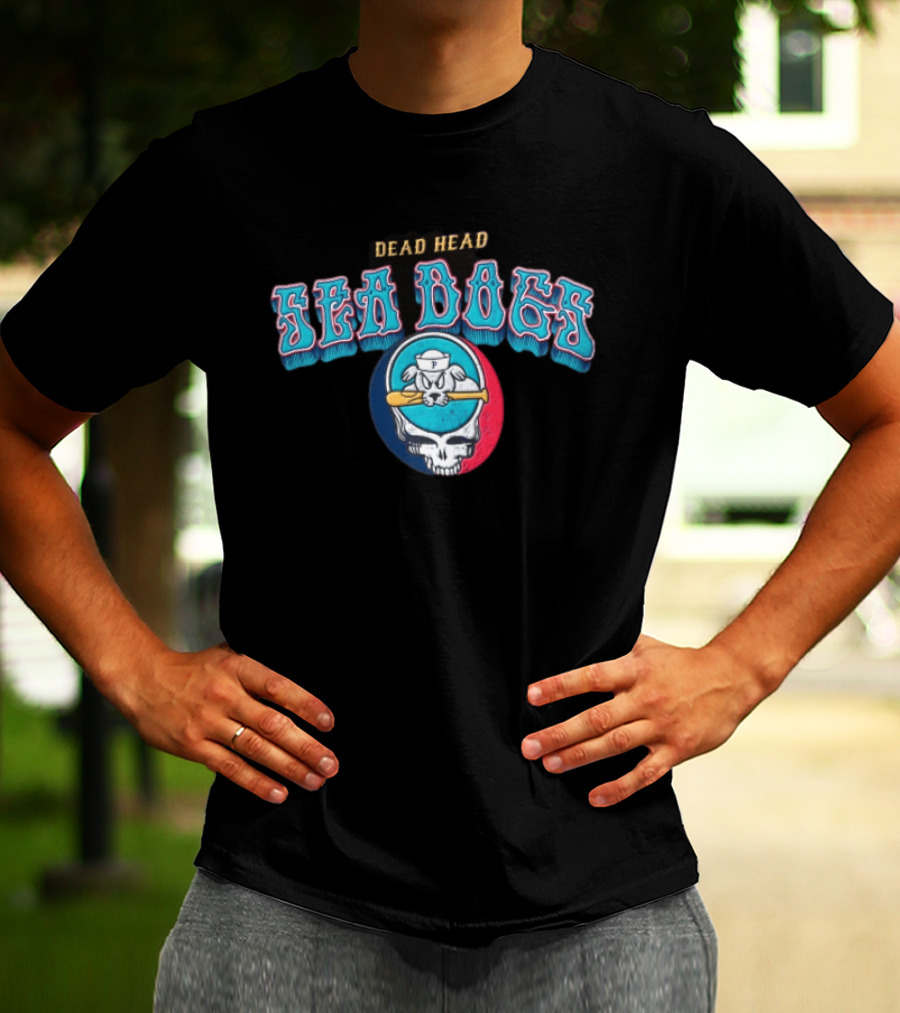 Dead Head Sea Dogs Baseball Team Retro Skull Bat T-Shirt
