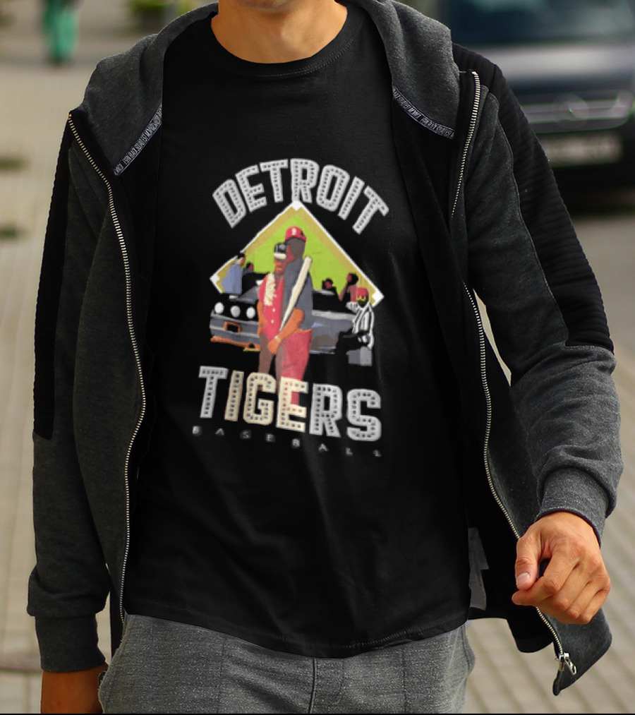 Detroit Tigers Baseball With Car And Figures T-Shirt