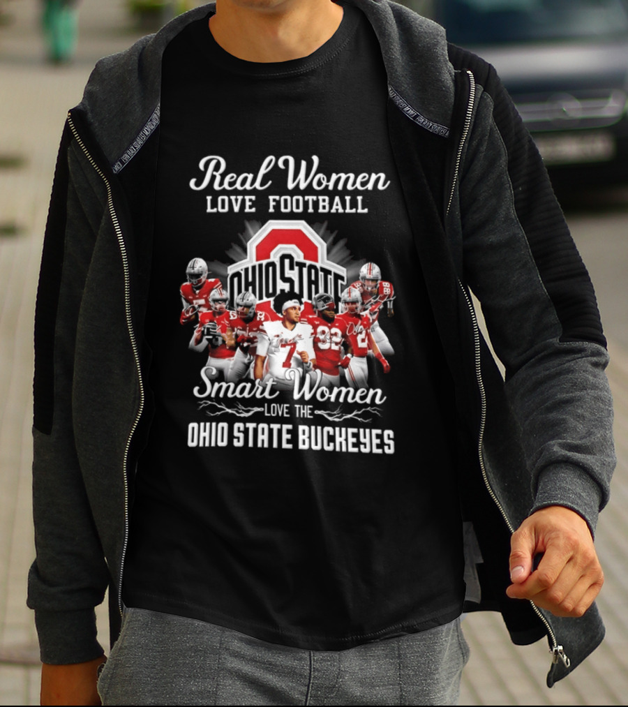 Real Women Love Football Smart Women Love Ohio State Buckeyes T-Shirt