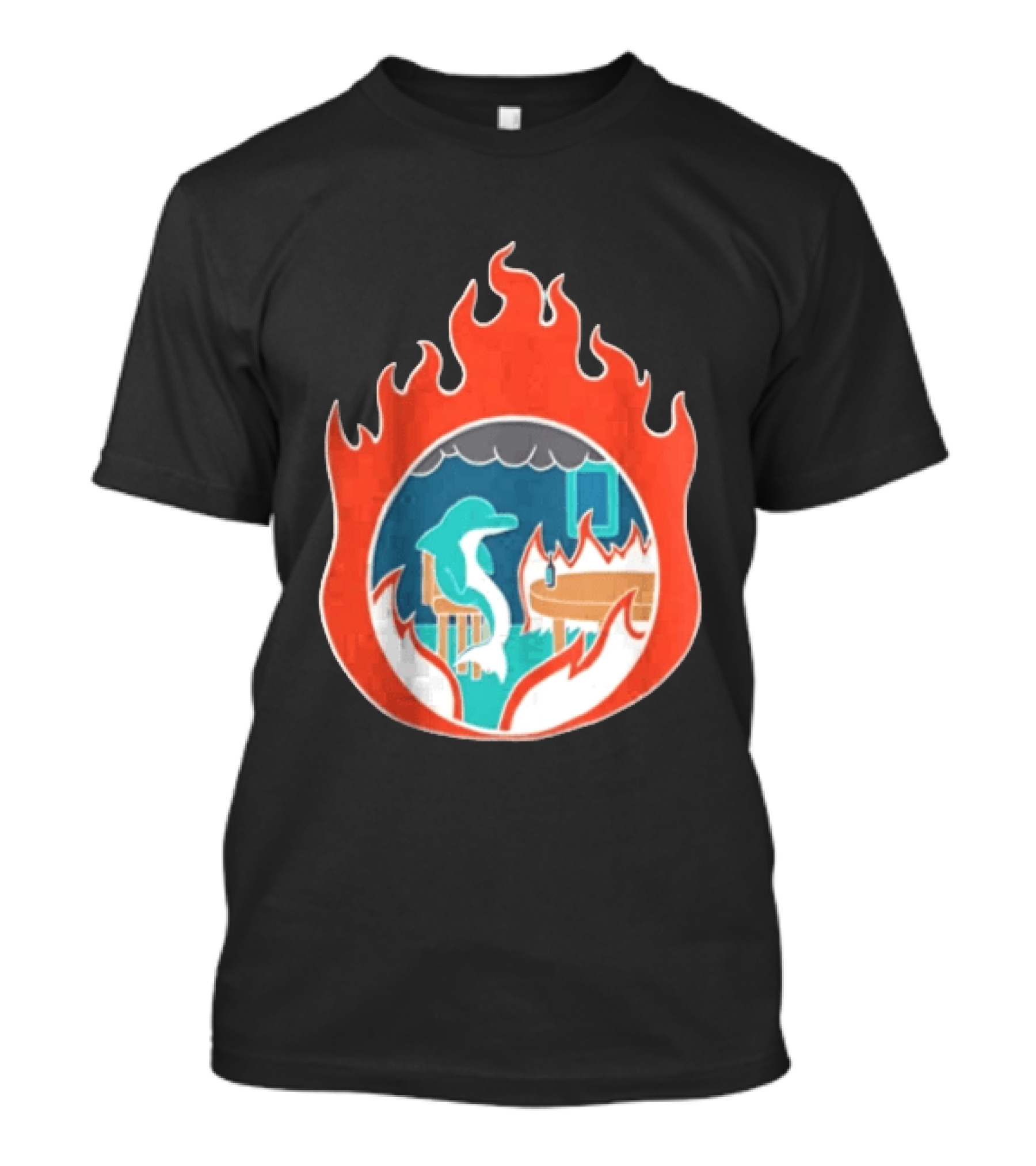 Dolphin Surrounded By Flames In Burning Room Scene T-Shirt