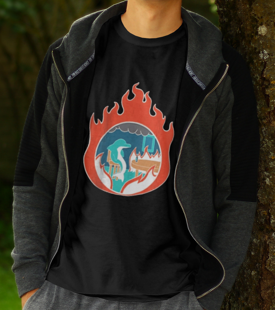 Dolphin Surrounded By Flames In Burning Room Scene T-Shirt